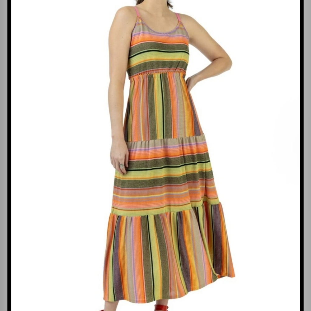 Double D Ranch Multicolor Striped Maxi Dress - Green, Orange, Pink